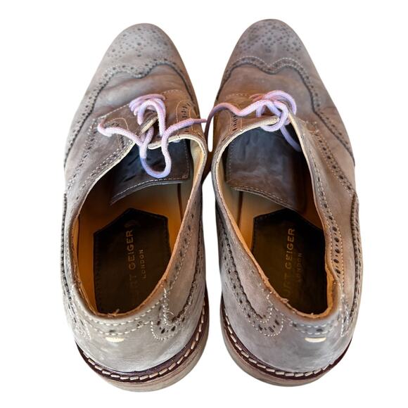 Kurt Geiger London Mens Gray Leather Wing Tip Dress Shoes size 42 US size 9 - Picture 9 of 16